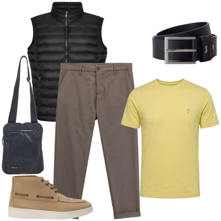 Outfit uomo - Total look #2463819. Stile Casual per Tutti i giorni. Abbinamento con stivali e stivaletti, cinture, t-shirt, pantaloni, piumini, portafogli.