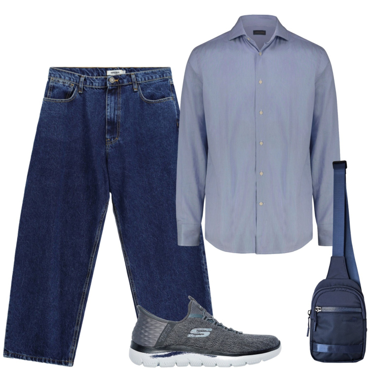 Outfit uomo - Total look #2463822. Stile Casual per Tutti i giorni. Abbinamento con borse sportive, jeans, camicie, sneakers.