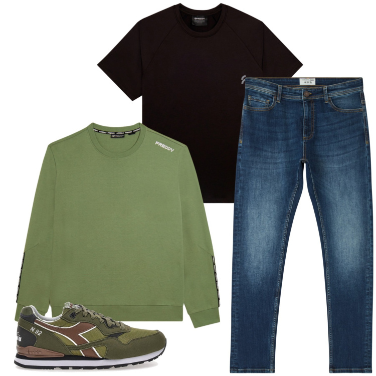 Outfit uomo - Total look #2463837. Stile Casual per Tutti i giorni. Abbinamento con jeans skinny, t-shirt, felpe, sneakers.