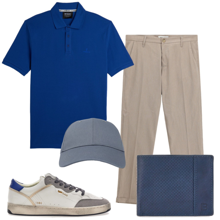 Outfit uomo - Total look #2463839. Stile Casual per Tutti i giorni. Abbinamento con pantaloni, cappelli con visiera, polo, portafogli, sneakers.