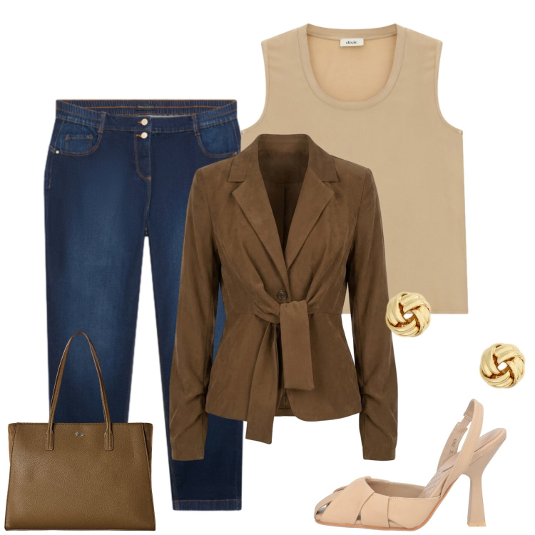 Outfit donna - Total look #2463848. Stile Casual chic per Tutti i giorni. Abbinamento con décolleté, shopping bag, canottiere, jeans, blazer, orecchini.