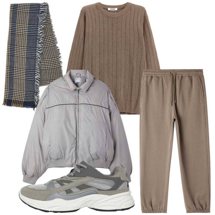 Outfit uomo - Bomber oversize. Stile Casual per Tutti i giorni. Abbinamento con maglieria, sneakers, pantaloni, bomber, sciarpe.