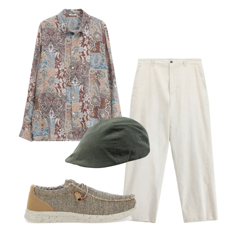Outfit uomo - Total look #2463874. Stile Trendy per Tutti i giorni. Abbinamento con camicie, pantaloni, cappelli con visiera, scarpe stringate.