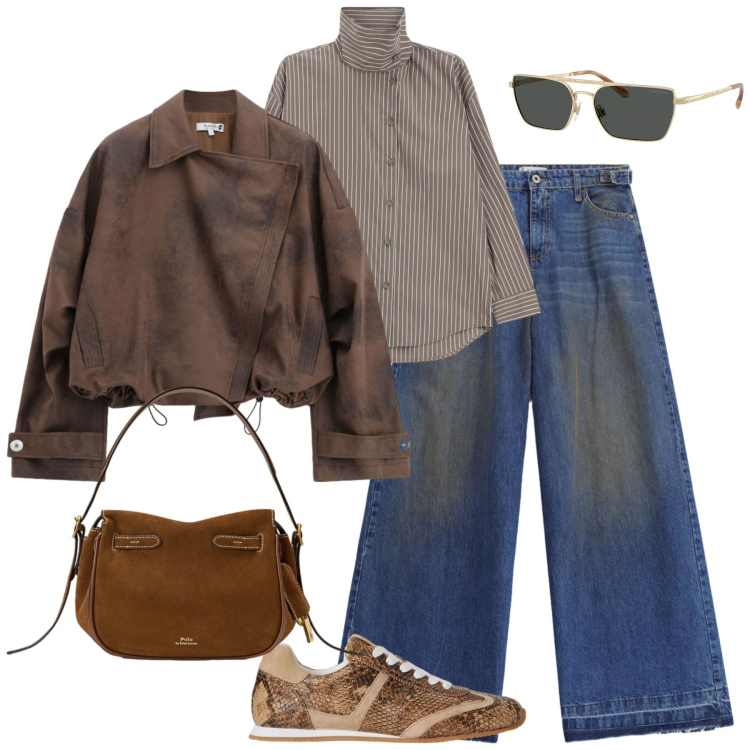 Outfit donna - City. Stile Trendy per Tutti i giorni. Abbinamento con camicie, bomber, jeans, occhiali da sole, borse a mano, sneakers.