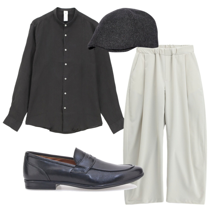 Outfit uomo - Total look #2463877. Stile Trendy per Cerimonia. Abbinamento con pantaloni a palazzo, camicie, cappelli e berretti, scarpe stringate.
