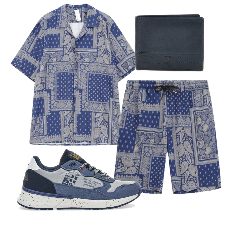 Outfit uomo - Total look #2463882. Stile Casual per Tutti i giorni. Abbinamento con bermuda, camicie a manica corta, sneakers, portafogli.