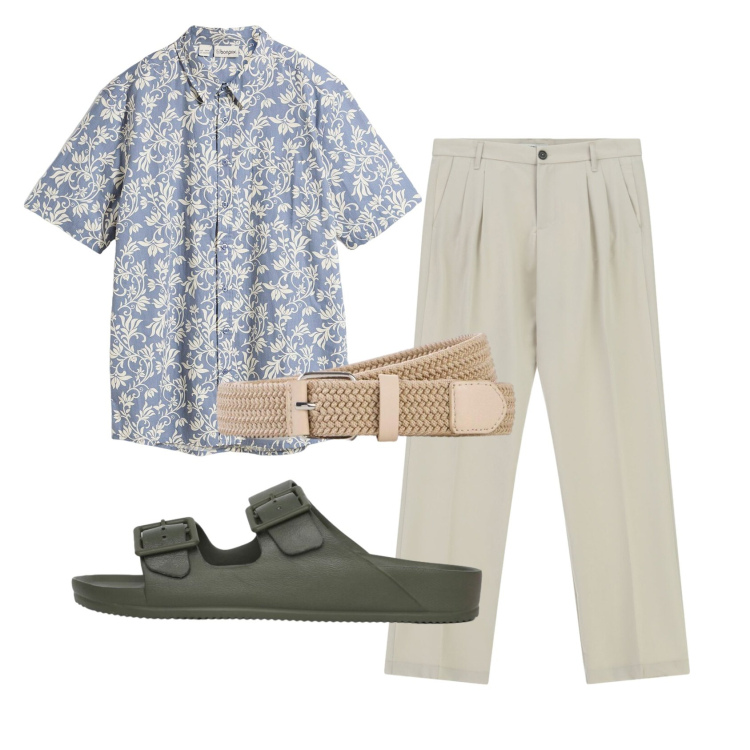 Outfit uomo - Total look #2463884. Stile Trendy per Tutti i giorni. Abbinamento con camicie a manica corta, cinture, pantaloni, sandali.