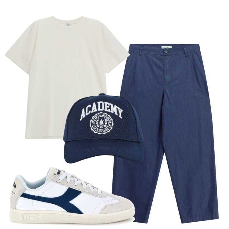 Outfit uomo - Total look #2463896. Stile Urban per Tutti i giorni. Abbinamento con t-shirt, jeans, cappelli con visiera, sneakers.