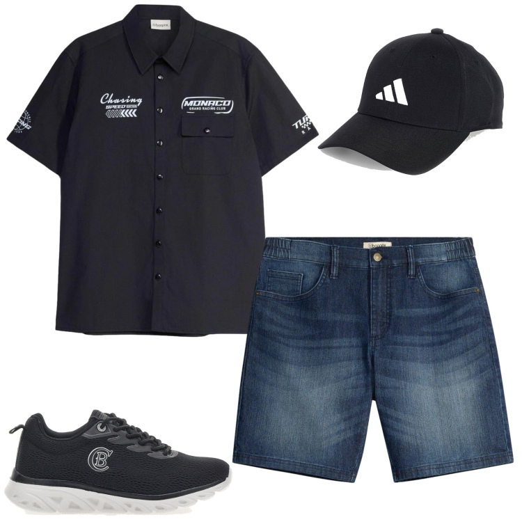 Outfit uomo - Casual. Stile Casual per Tutti i giorni. Abbinamento con camicie a manica corta, shorts, sneakers, cappelli con visiera.