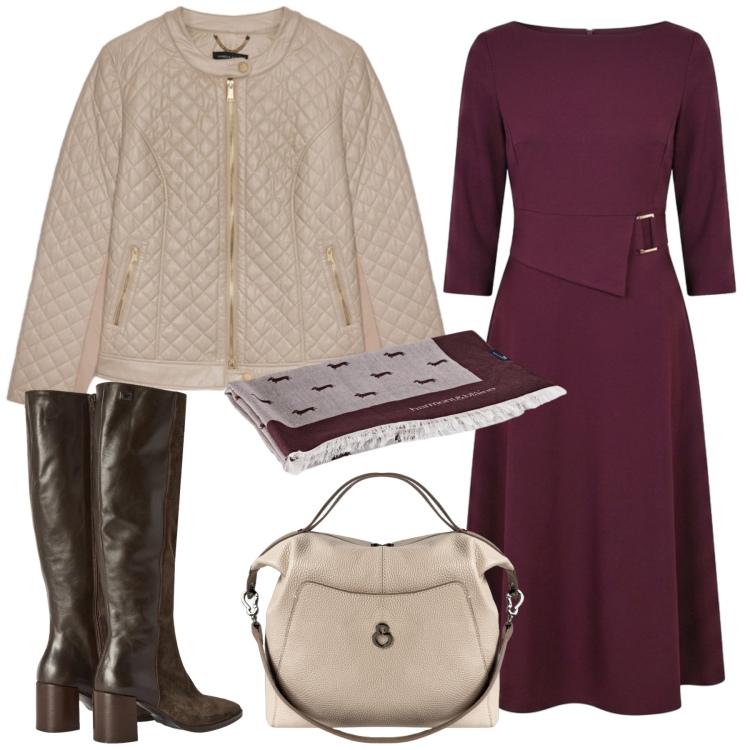 Outfit donna - Total look #2463904. Stile Casual chic per Tutti i giorni. Abbinamento con sciarpe, stivali, vestiti asimmetrici, giacche, borse a mano.
