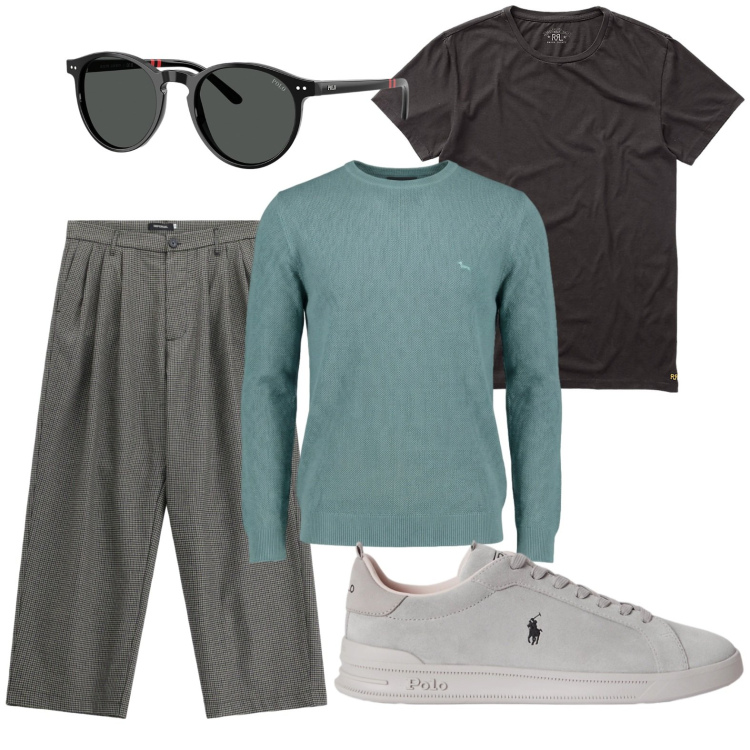 Outfit uomo - Sportivo elegante. Stile Trendy per Tutti i giorni. Abbinamento con pullovers, pantaloni, t-shirt, occhiali da sole, sneakers.