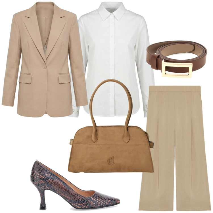 Outfit donna - Back to Office. Stile Urban per Ufficio. Abbinamento con borse a spalla, blazer, pantaloni, camicie, décolleté, cinture.