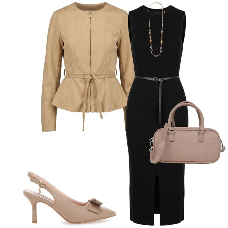 Outfit donna - Chic con il tubino nero. Stile Chic per Serata fuori. Abbinamento con borse a tracolla, collane, blazer, vestiti midi/longuette, décolleté.