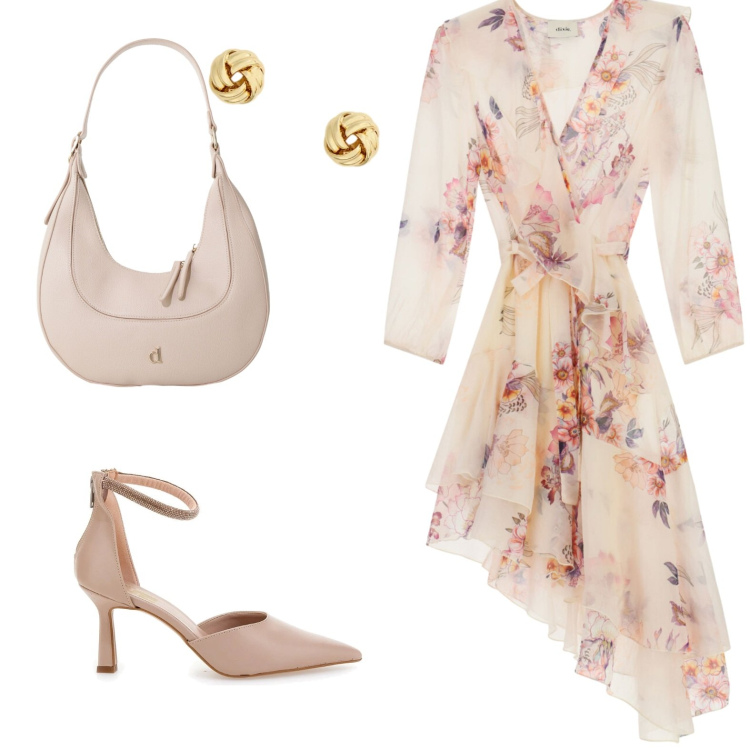 Outfit donna - Romantica eleganza d’autunno. Stile Romantica per Serata fuori. Abbinamento con vestiti midi/longuette, borse a tracolla, orecchini, décolleté.