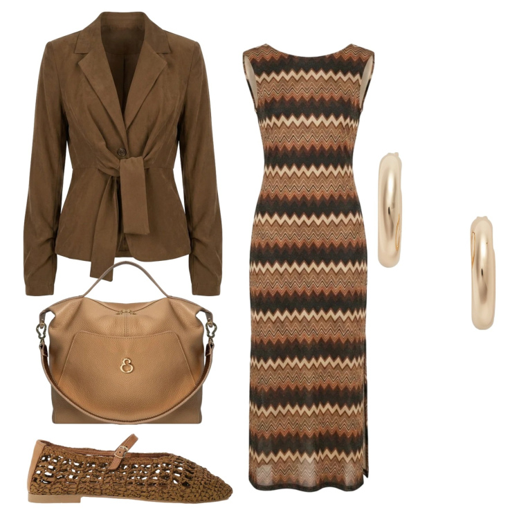 Outfit donna - Total look #2464118. Stile Etnico per Serata fuori. Abbinamento con ballerine, borse a mano, vestiti lunghi, blazer, orecchini.