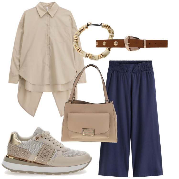 Outfit donna - Total look #2464174. Stile Minimal per Tutti i giorni. Abbinamento con pantaloni, camicie, braccialetti, cinture, sneakers, borse a spalla.