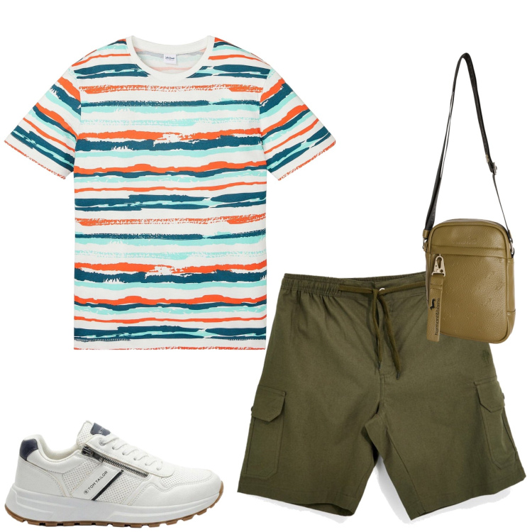 Outfit uomo - Total look #2464249. Stile Casual per Tutti i giorni. Abbinamento con t-shirt, sneakers, borse sportive, bermuda.