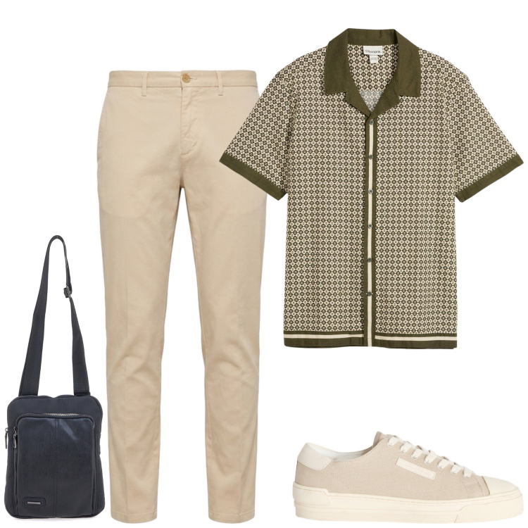 Outfit uomo - Total look #2464255. Stile Casual per Tutti i giorni. Abbinamento con camicie a manica corta, sneakers, pantaloni chino, portafogli.
