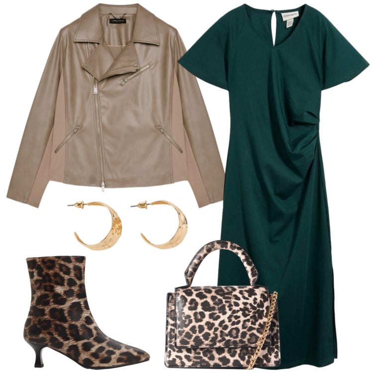 Outfit donna - Total look #2464316. Stile Casual chic per Tutti i giorni. Abbinamento con vestiti, stivaletti, orecchini, borse a tracolla, blazer.