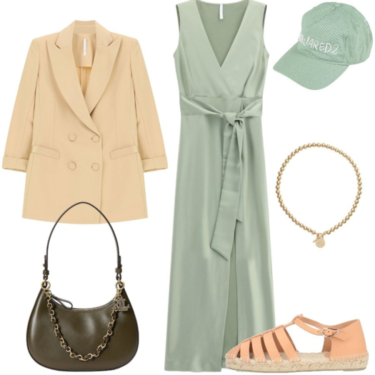 Outfit donna - Total look #2464362. Stile Casual chic per Tutti i giorni. Abbinamento con espadrillas, cappelli con visiera, vestiti lunghi, blazer, collane, borse a spalla.