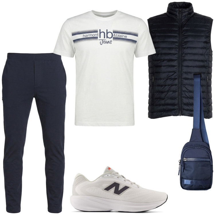 Outfit uomo - Total look #2464364. Stile Casual per Tutti i giorni. Abbinamento con t-shirt, borse sportive, piumini, pantaloni, scarpe sportive.