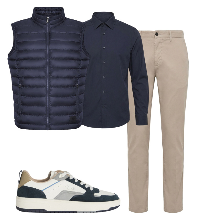 Outfit uomo - City. Stile Casual per Tutti i giorni. Abbinamento con pantaloni, sneakers, camicie, piumini.