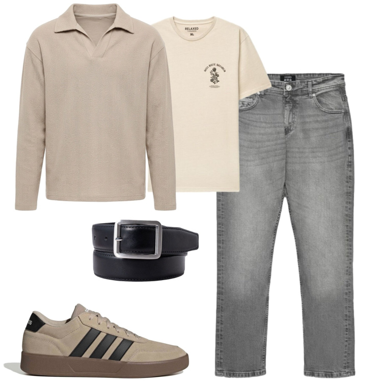 Outfit uomo - City. Stile Casual per Tutti i giorni. Abbinamento con felpe, jeans dritti, t-shirt, cinture, sneakers.