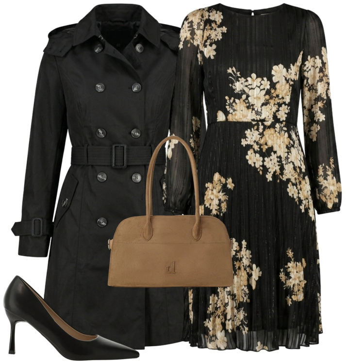 Outfit donna - Abito in georgette. Stile Vintage retrò per Tutti i giorni. Abbinamento con décolleté, borse a spalla, vestiti midi/longuette, trench.
