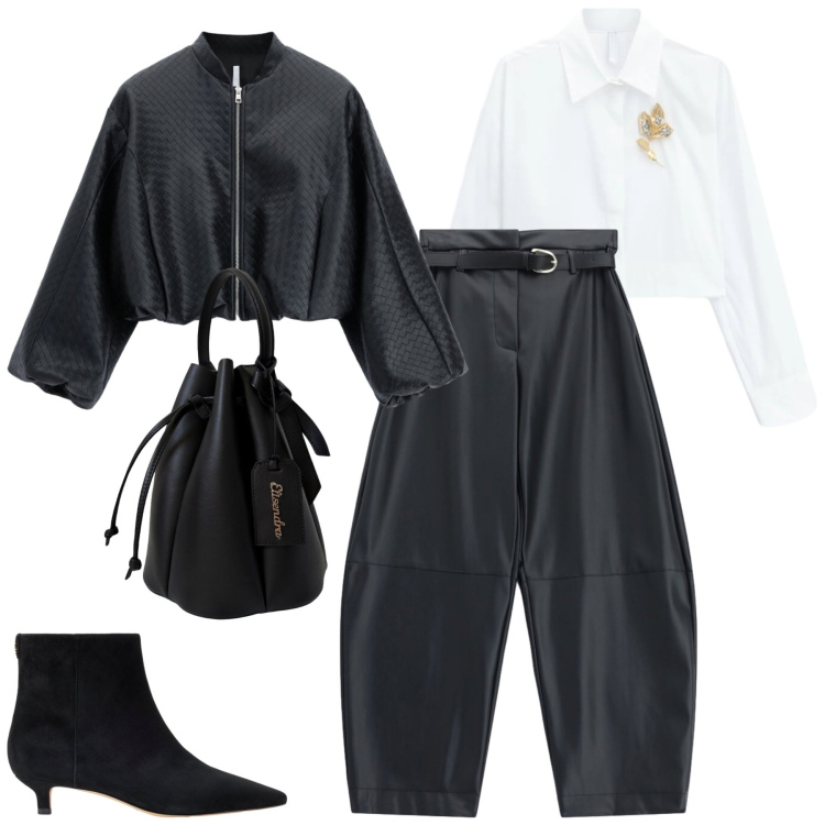 Outfit donna - Imperial. Stile Casual chic per Tutti i giorni. Abbinamento con pantaloni, camicie, bomber, borse a secchiello, stivaletti.