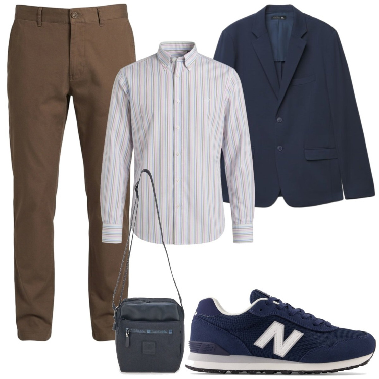 Outfit uomo - Total look #2464434. Stile Casual per Ufficio. Abbinamento con pantaloni, camicie, giacche, portafogli, sneakers.