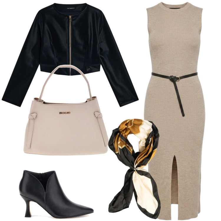 Outfit donna - Total look #2464451. Stile Casual chic per Tutti i giorni. Abbinamento con blazer, vestiti midi/longuette, foulard, borse a tracolla, stivaletti.