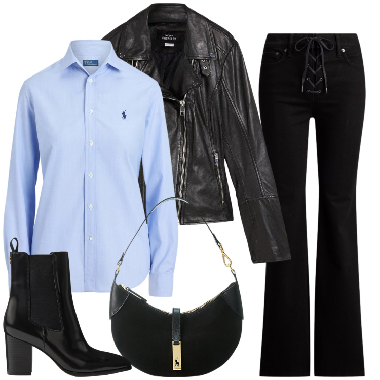 Outfit donna - Total look #2464461. Stile Glamour per Serata fuori. Abbinamento con giacche, borse a spalla, stivaletti, jeans, camicie.