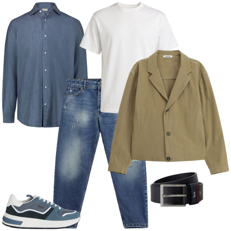 Outfit uomo - Basic per tutte le occasioni. Stile Casual per Tutti i giorni. Abbinamento con t-shirt, cinture, sneakers, jeans strappati, giacche, camicie.