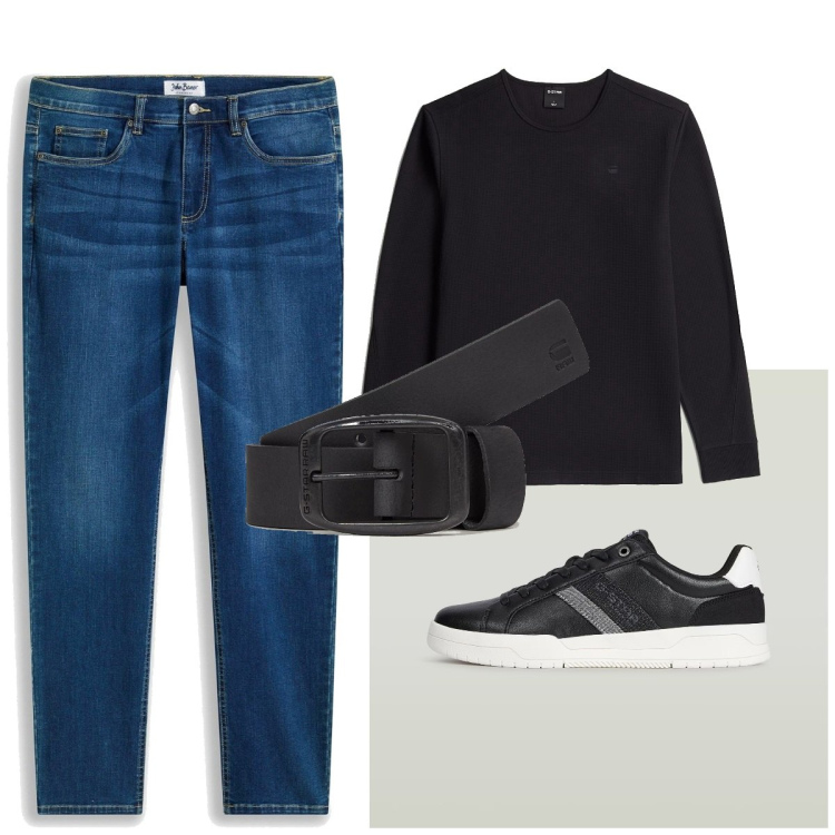 Outfit homme - Fin septembre. Style Urban pour Tous les jours. Assortir avec jeans, t-shirts, ceintures, sneakers.