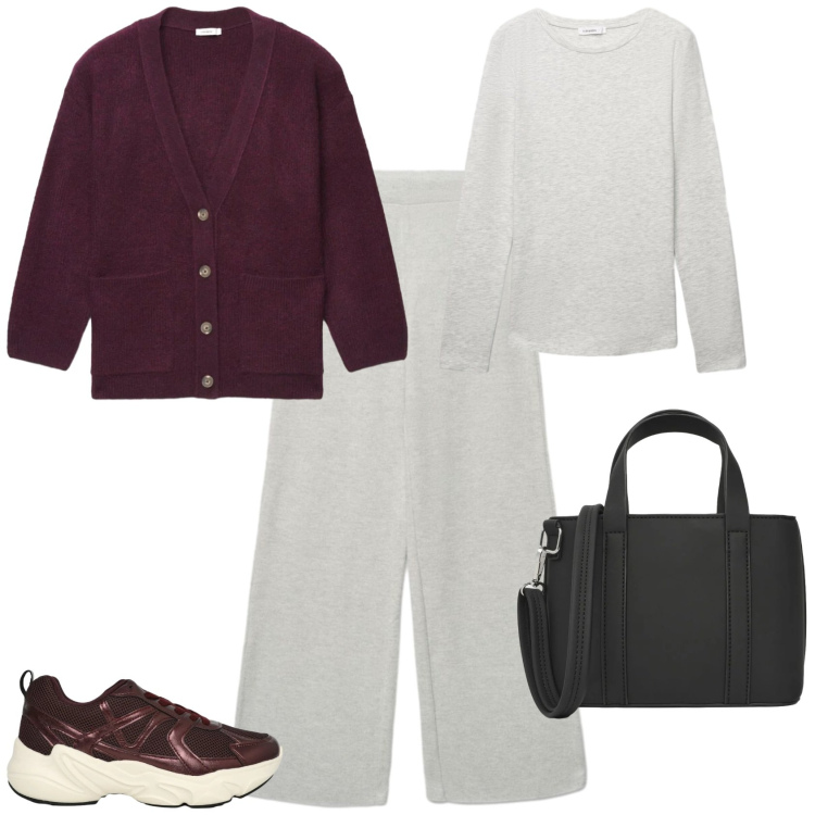 Outfit donna - Casual chic ufficio tempo libero. Stile Casual chic per Tutti i giorni. Abbinamento con cardigans, pantaloni, t-shirt, sneakers, borse a tracolla.