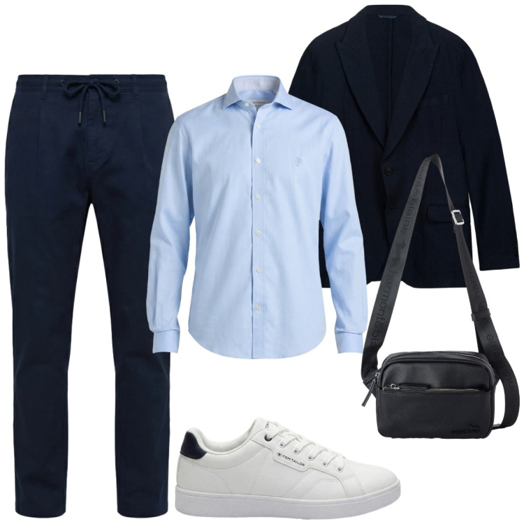 Outfit uomo - Total look #2464477. Stile Casual per Ufficio. Abbinamento con sneakers, camicie, pantaloni, borse sportive, giacche.