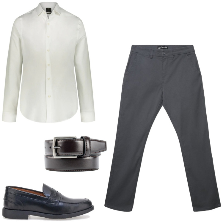 Outfit uomo - Total look #2464478. Stile Casual per Tutti i giorni. Abbinamento con pantaloni chino, camicie, cinture, scarpe stringate.