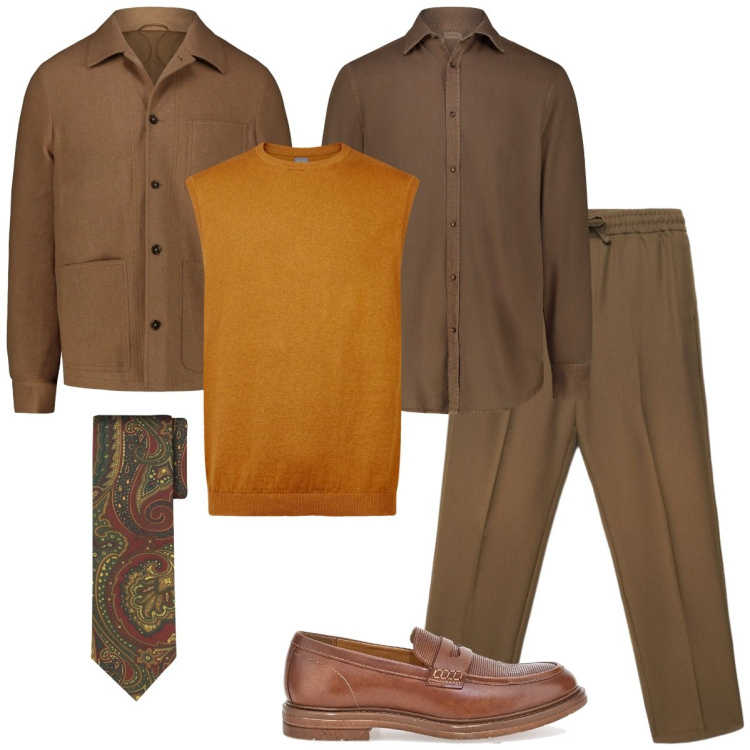Outfit uomo - Total look #2464480. Stile Business/Elegante per Ufficio. Abbinamento con pantaloni, gilet, cappotti, camicie, cravatte, scarpe stringate.