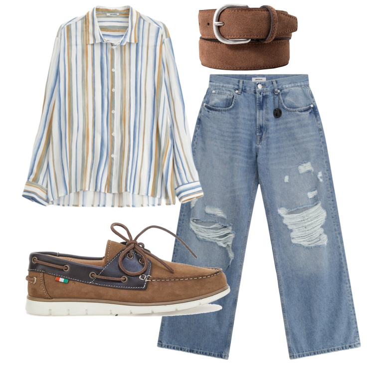 Outfit uomo - Total look #2464484. Stile Trendy per Tutti i giorni. Abbinamento con camicie, jeans strappati, cinture, scarpe stringate.