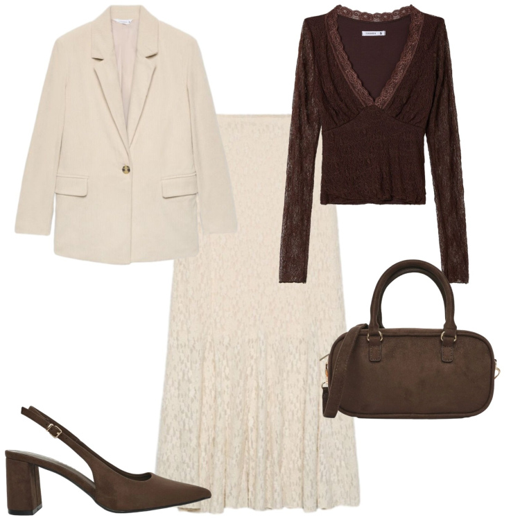 Outfit donna - Chic serata evento cerimonia. Stile Chic per Cerimonia. Abbinamento con t-shirt, gonne lunghe, décolleté, blazer, borse a tracolla.