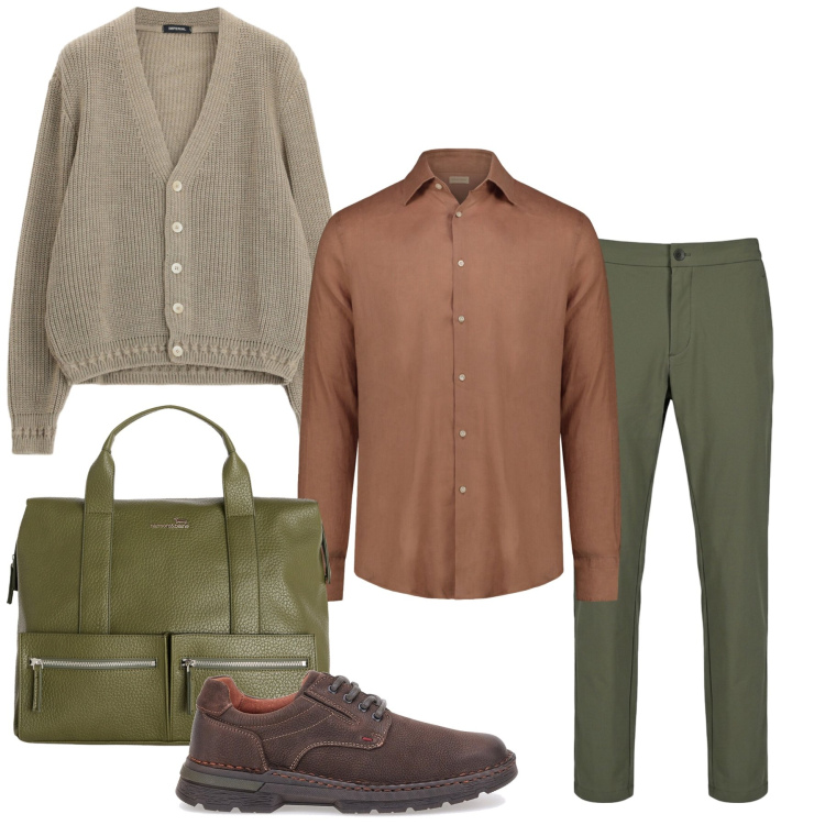 Outfit uomo - Total look #2464510. Stile Casual per Tutti i giorni. Abbinamento con borse sportive, cardigans, camicie, pantaloni, scarpe stringate.