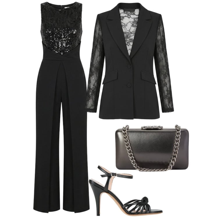 Outfit donna - Serata glamour tra paillettes e pizzo. Stile Glamour per Serata fuori. Abbinamento con sandali in pelle, tute, blazer, clutch.