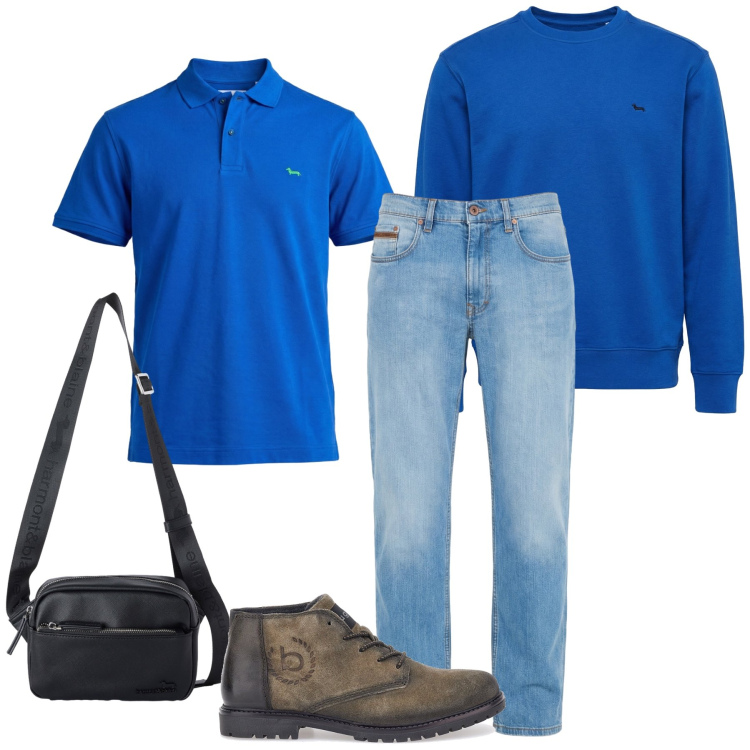 Outfit uomo - Total look #2464525. Stile Casual per Tutti i giorni. Abbinamento con jeans, felpe, polo, borse sportive, scarpe stringate.