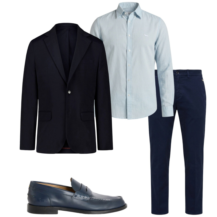 Outfit uomo - Riunione in ufficio. Stile Business/Elegante per Ufficio. Abbinamento con pantaloni chino, scarpe stringate, camicie, giacche.