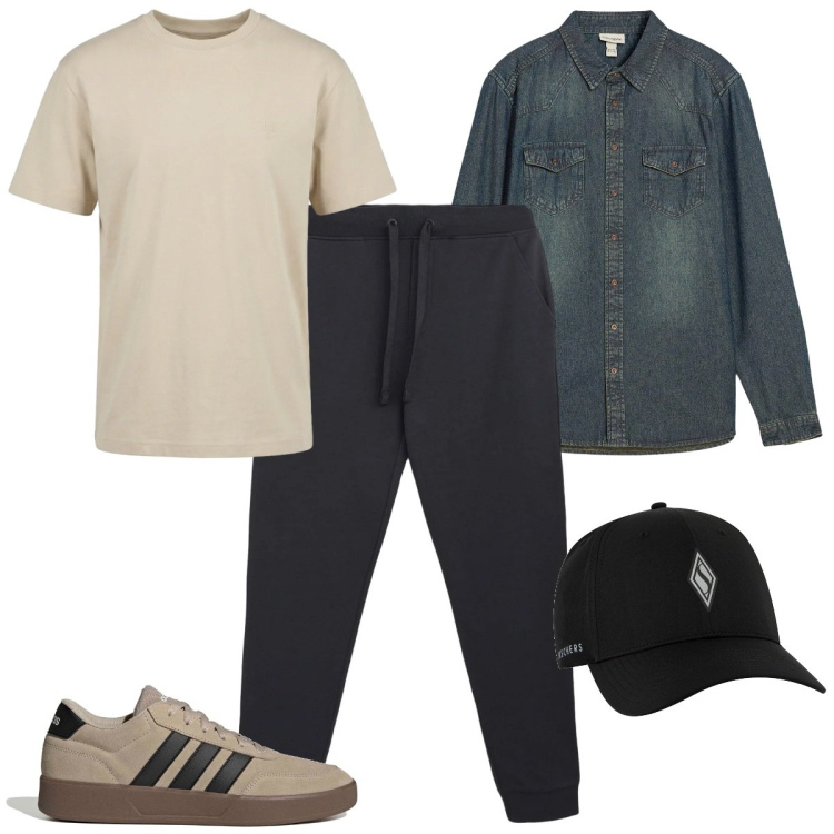 Outfit uomo - Total look #2464571. Stile Urban per Tutti i giorni. Abbinamento con camicie, t-shirt, pantaloni, cappelli con visiera, sneakers.