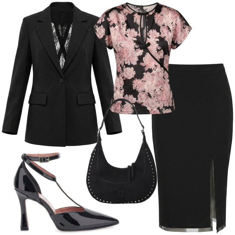 Outfit donna - Serata. Stile Chic per Serata fuori. Abbinamento con borse a spalla, blazer, gonne longuette, top, décolleté.