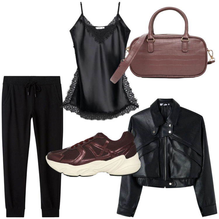 Outfit donna - Reality is calling. Stile Glamour per Tutti i giorni. Abbinamento con borse a tracolla, pantaloni, bomber, sneakers, top.