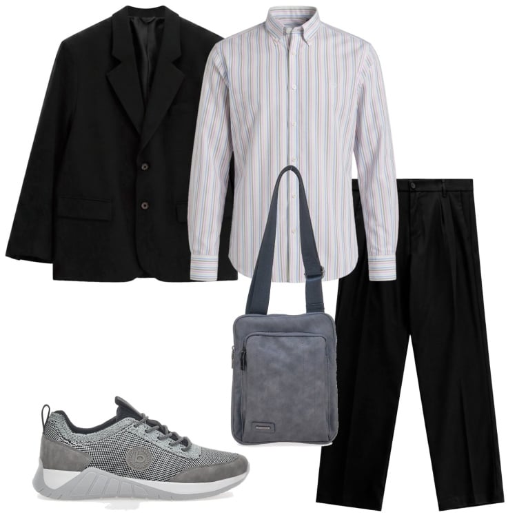 Outfit uomo - Look deciso. Stile Trendy per Tutti i giorni. Abbinamento con camicie, pantaloni, giacche, sneakers, portafogli.