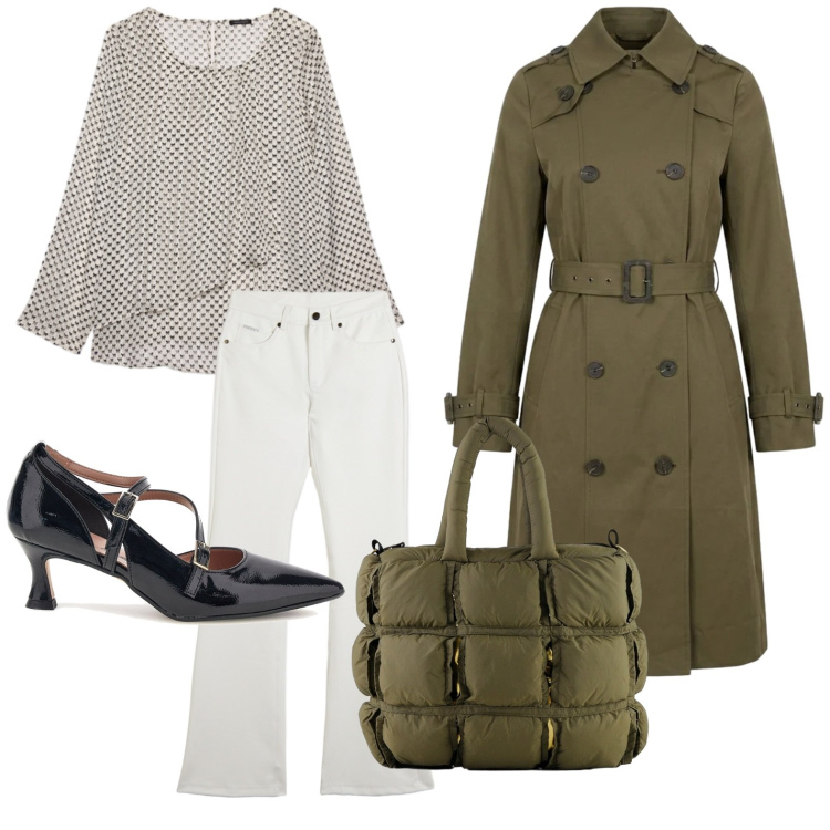 Outfit donna - Fall Collections. Stile Casual per Tutti i giorni. Abbinamento con pantaloni, bluse, borse a mano, trench, décolleté.
