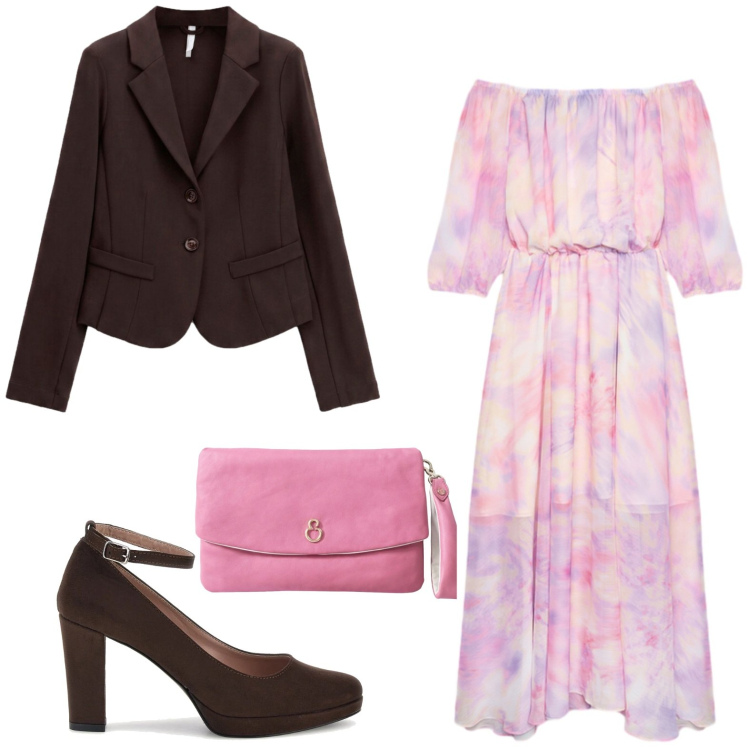 Outfit donna - Stampa fumata. Stile Basic per Tutti i giorni. Abbinamento con blazer, vestiti lunghi, pochette, décolleté.